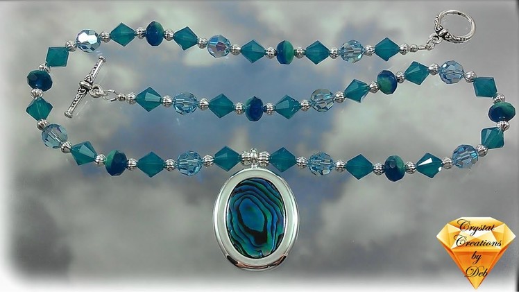 Swarovski Crystal and Glass Beads Necklace with Blue Paua Shell