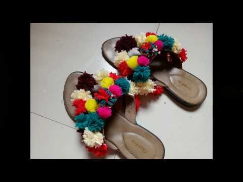 Turn your old sandal to a new one (DIY pom pom sandals)