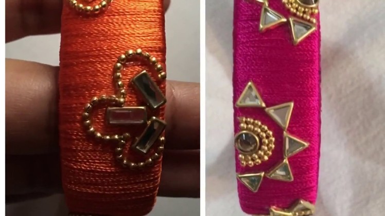 2 easy DIY silk thread bangle making designs sun design and rangoli design