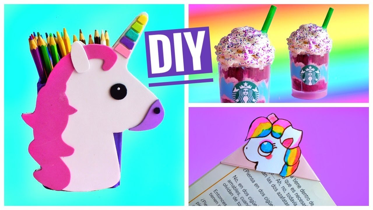 3 DIY UNICORN SCHOOL SUPPLIES, Back to school, Unicorn frappuccino