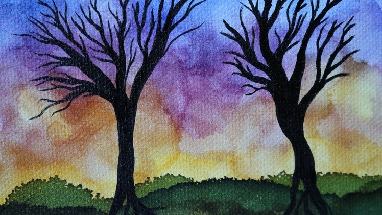 Alcohol Ink Painting Tutorial on Canvas, Sunset With Trees. Learn New Art Techniques!