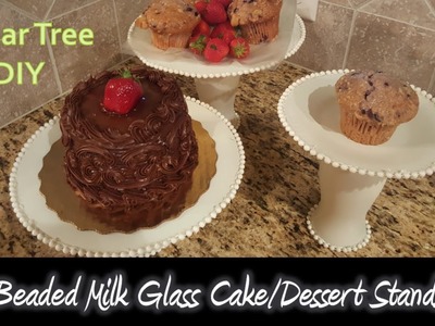 Dollar Tree {DIY} Beaded Milk Glass Cake.Dessert Stands| How to create Milk Glass Dessert Stands