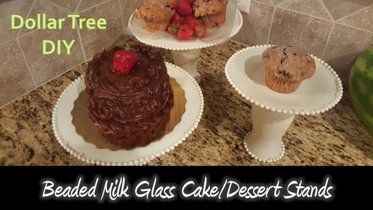 Dollar Tree {DIY} Beaded Milk Glass Cake.Dessert Stands| How to create Milk Glass Dessert Stands