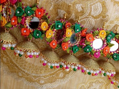 Handmade bridal jhumkas using gota. pearls. Crystal (Tutorial)