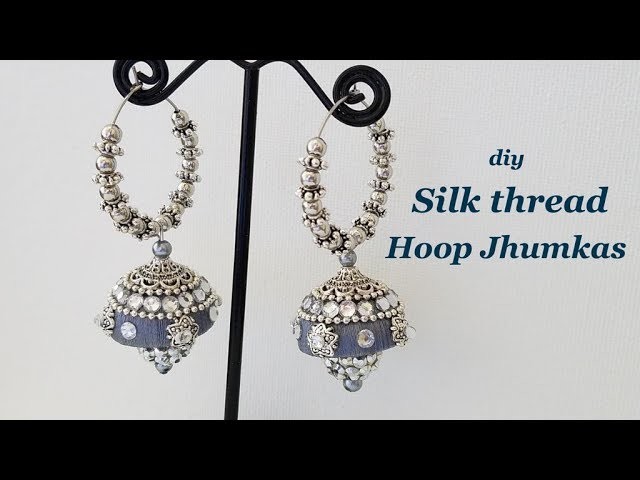 How to make silk thread jhumkas hoop style||ring model jhumkas||Tutorial
