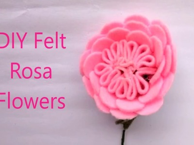 DIY How to Make Felt Rosa Flowers Tutorial - Cara Membuat Bunga Flanel Easy & Simple
