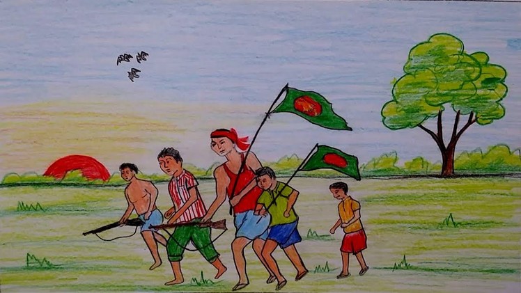 Victory day or Bijoy Debos scene drawing tutorial for kids