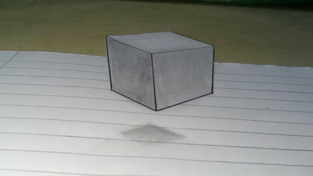 3D Box Drawing, Floating Cube, 3D Trick Art on Paper
