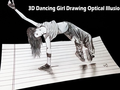 3D Dancing Girl Drawing Optical Illusion - Kaif Sketch