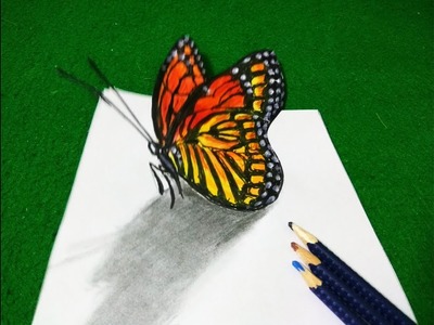 3D drawing of butterfly on paper | Step by step 3d drawing tutorial | How to draw 3d butterfly