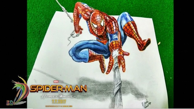 3D Drawing of Spiderman . !!! Amazing 3D drawing of Spiderman : Homecoming