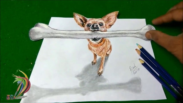 3D Drawing of sweet  Dog│Trick ART speed painting | Easy 3D illusion art tutorial for kids