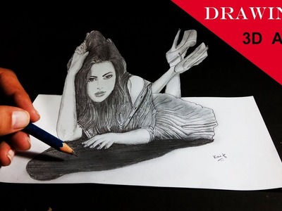 3D Girl Drawing illusion on Paper - Kaif Sketch