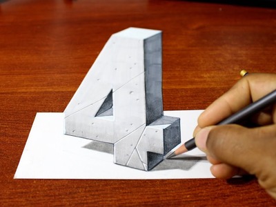 3D Trick Art- Drawing The Number "4" in 3D - Stone Illusion on Paper