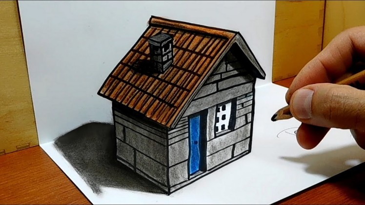 3D Trick Art on Paper, How to draw a Stone house