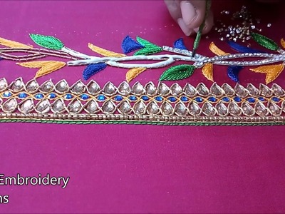 Basic embroidery stitches by hand | simple maggam work blouse designs | hand embroidery designs