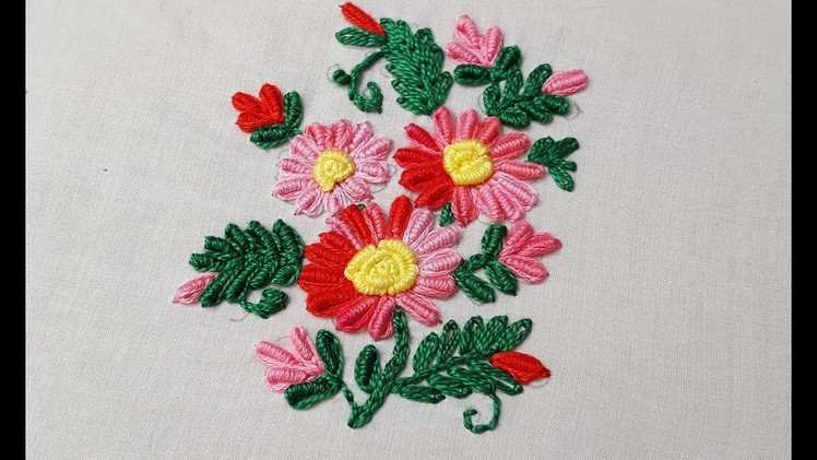 Bullion knot stitch flower bullion stitch :hand embroidery
