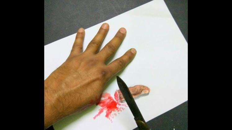 Cool 3D Trick Art | Horror hand | 3D illusion drawing of thumb cut | Easy 3D trick art tutorial