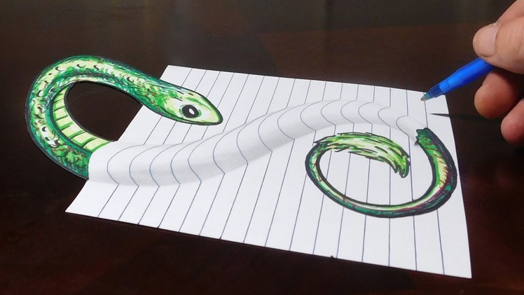 Drawing Snake Under My Paper!  3D Trick Art Optical Illusion
