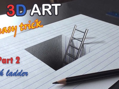 Easy Drawing of a HOLE with ladder. 3D Trick Art for Kids