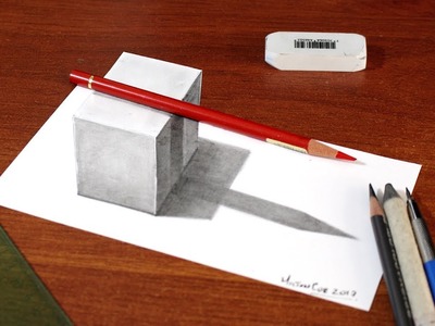 Easy Trick Art - Drawing a 3D Cube with Shadow - Simple 3D Art on Paper