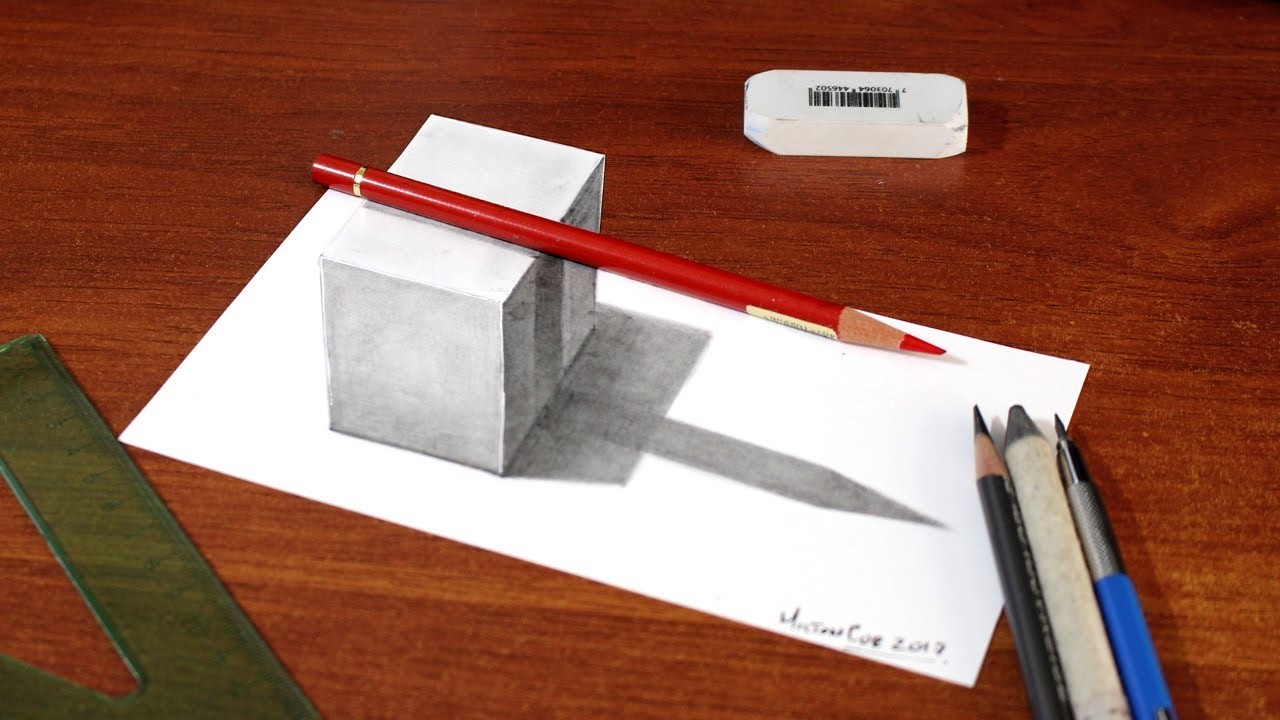 Easy Trick Art - Drawing a 3D Cube with Shadow - Simple 3D Art on Paper