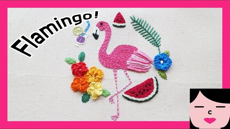 Flamingo hand embroidery EP01 needle weaving bar stitch 플라밍고 프랑스자수