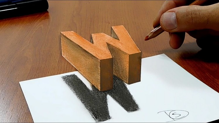 Floating letter W 3D Trick Art on Paper