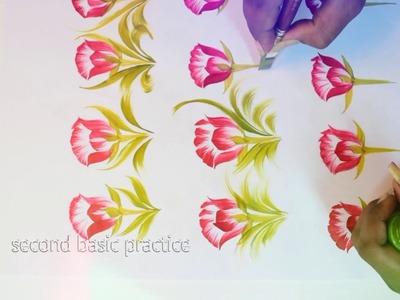 Free hand painting basic | saree flower design composition more designs free hand fabric painting