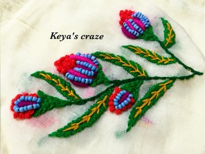 Hand embrodiary design | Bullion knot flower hand embroidery design |Keya's craze|hand embroidery-70