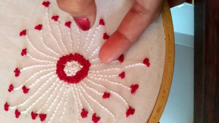 Hand embroidery : back stitch flower with french knot