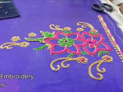 Hand embroidery designs | basic embroidery stitches | simple maggam work blouse designs