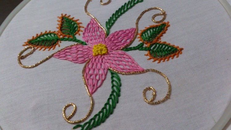 Hand embroidery designs. Hand embroidery stitches tutorial. Wave stitch flower.