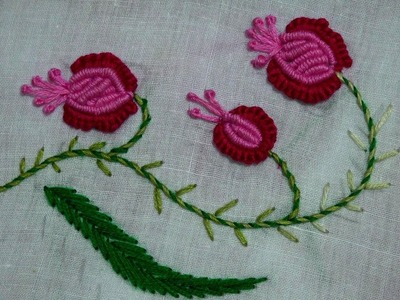Hand Embroidery of Cast-On Stitch and Bullion Stitch