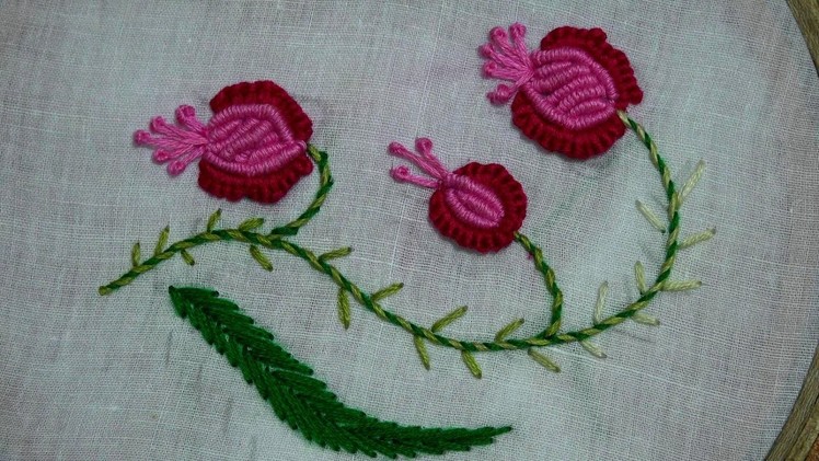 Hand Embroidery of Cast-On Stitch and Bullion Stitch