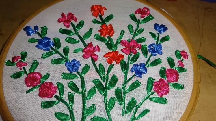 Hand Embroidery Ribbon Flower  by  Amma Arts.