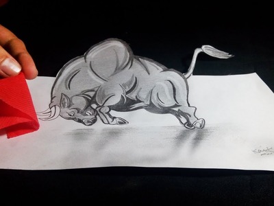 How to Draw 3D Bull Fight Optical Illusion on Paper - Kaif Sketch