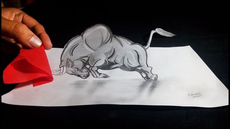 How to Draw 3D Bull Fight Optical Illusion on Paper - Kaif Sketch