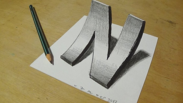 How to Draw 3D curved Letter N - Trick Art With Graphite Pencils - Inverse Perspective