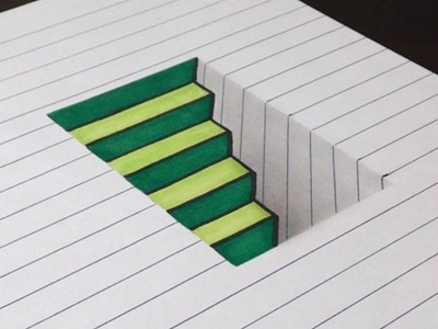 How to Draw 3D Steps in a Hole - Line Paper Trick Art