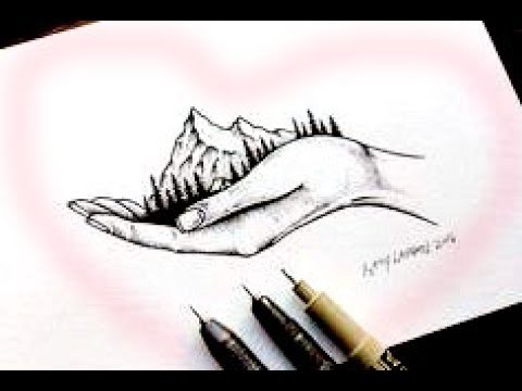How to draw Mountain Art on Hand - Cool 3D Trick Art | step by step | tutorial