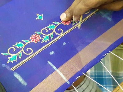 Making of Simple thread work - Hand embroidery design blouse making