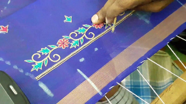 Making of Simple thread work - Hand embroidery design blouse making