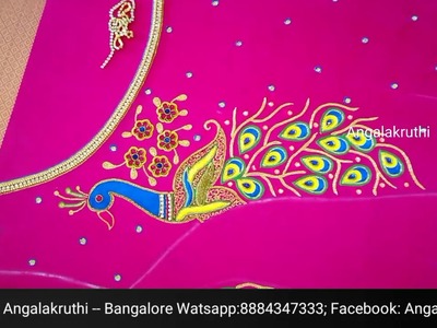 #Peacock hand embroidery designs by Angalakruthi boutique Bangalore Watsapp:8884347333