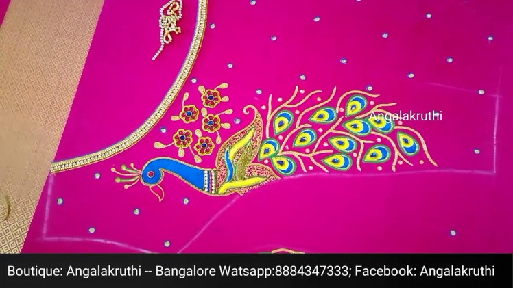 #Peacock hand embroidery designs by Angalakruthi boutique Bangalore Watsapp:8884347333