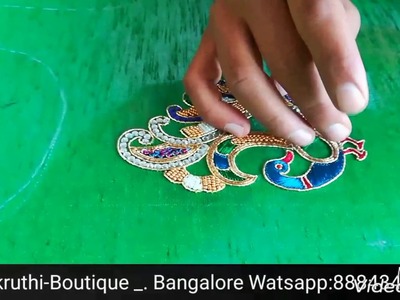 #Peacock hand embroidery designs by Angalakruthi boutique Bangalore