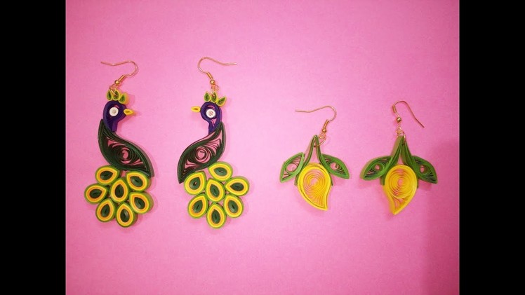 Qulling paper Earrings || Beautiful Earrings peacock || Mango Earrings design