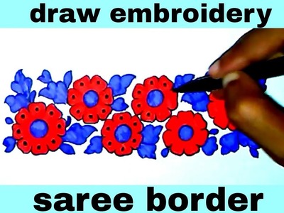 Saree border designs by hand embroidery designs draw with pencil and colour
