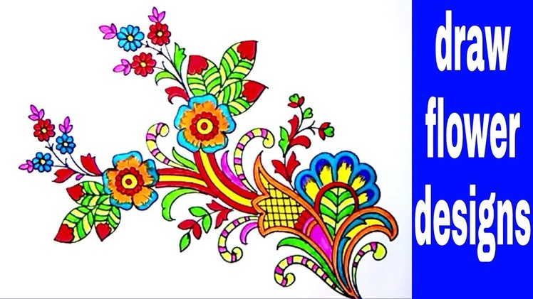 Simple flowers designs sketch.for hand embroidery saree patterns, drawing and colour