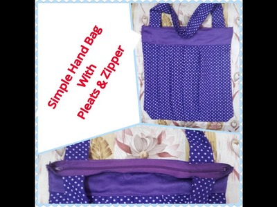 Simple Hand Bag With Pleats & Zipper By SMB Hunar